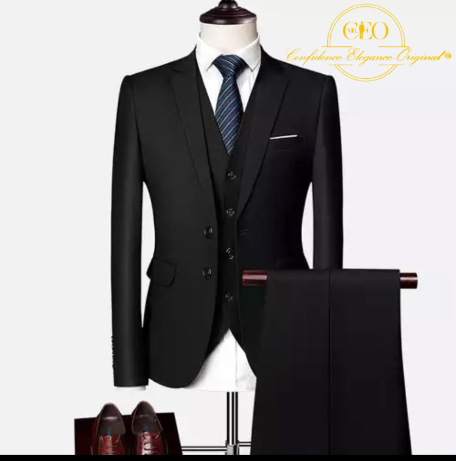 3 Piece Black Business Single Breasted Suit – Mr CEO Collections