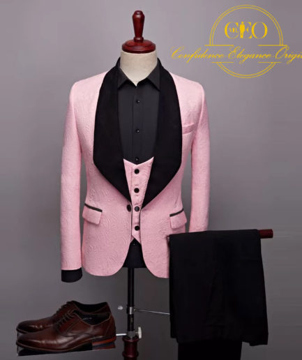 Black & Pink Jacquard 3 Piece Tuxedo