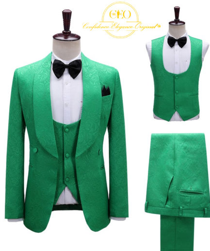 Green 3 Piece Jacquard Tuxedo