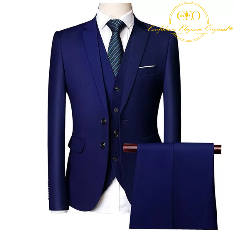 3 Piece Light Navy Blue Business Single Breasted Suit – Mr CEO Collections