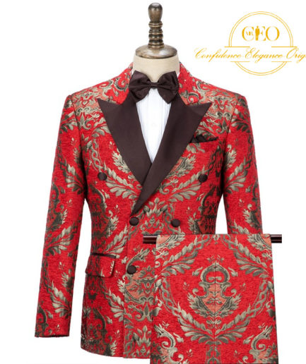 Red & Black Floral 3 Piece Tuxedo