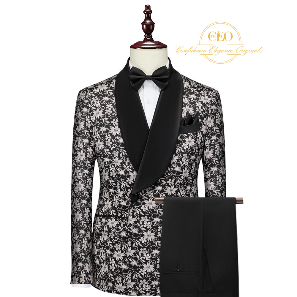 2 Piece Floral Aster Double Breasted Tuxedo with Black Pants – Mr CEO ...